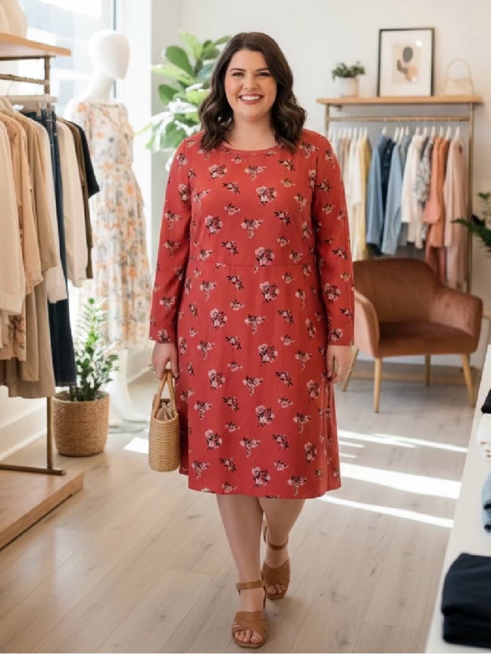 LOFT Plus Coral Floral Shift Dress